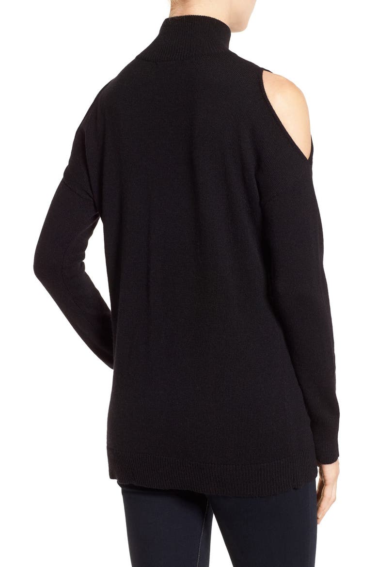 COLD SHOULDER SWEATER, Alternate, color, BLACK