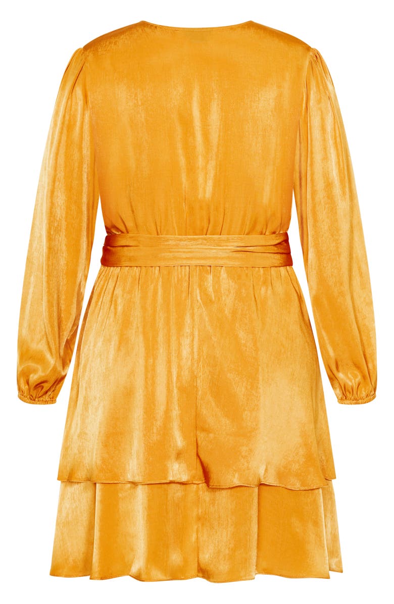 City Chic Twisted Ruffle Long Sleeve Minidress, Alternate, color, Honeydnu