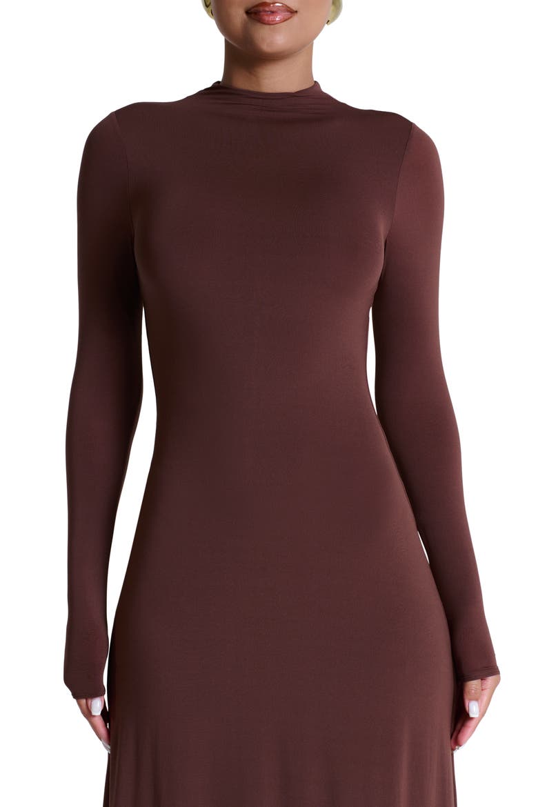 Mock Neck Long Sleeve Maxi Dress, Alternate, color, CHOCOLATE