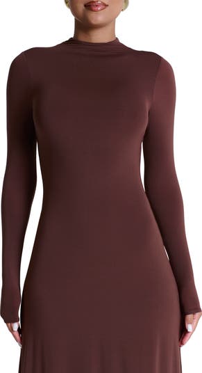 Mock Neck Long Sleeve Maxi Dress