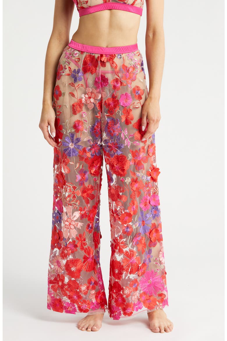 Embroidered Mesh Flare Pants, Main, color, MIXED BERRY