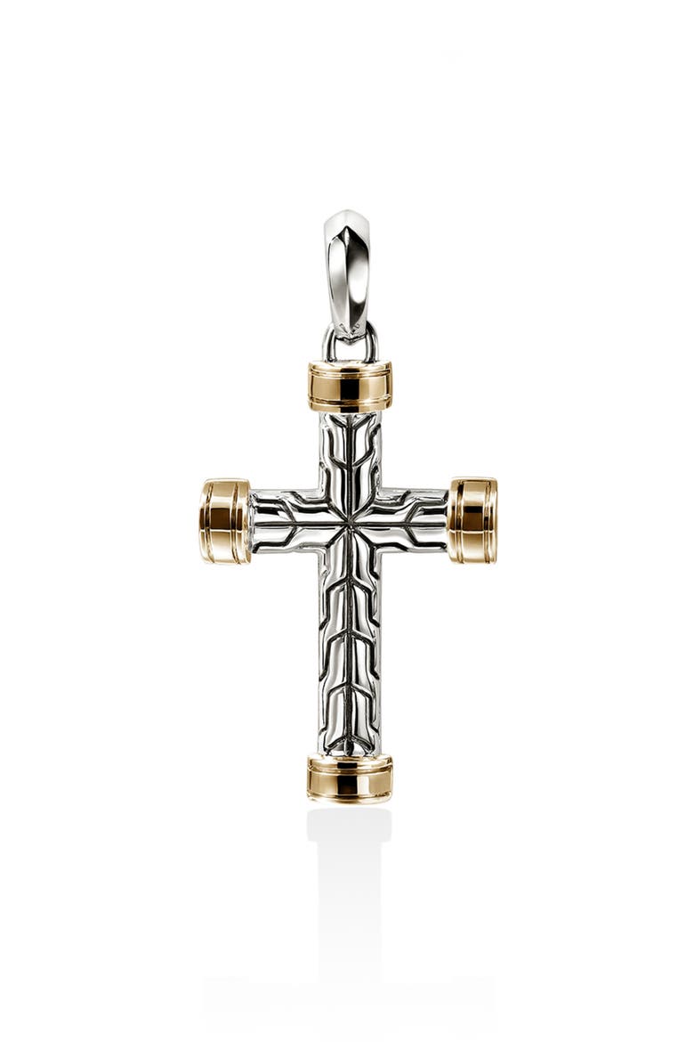 Essential 14k Gold & Sterling Silver Cross Pendant, Main, color, SILVER