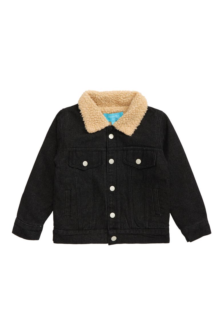 Kids' High Pile Fleece Lined Cotton Denim Trucker Jacket, Main, color, BLACK