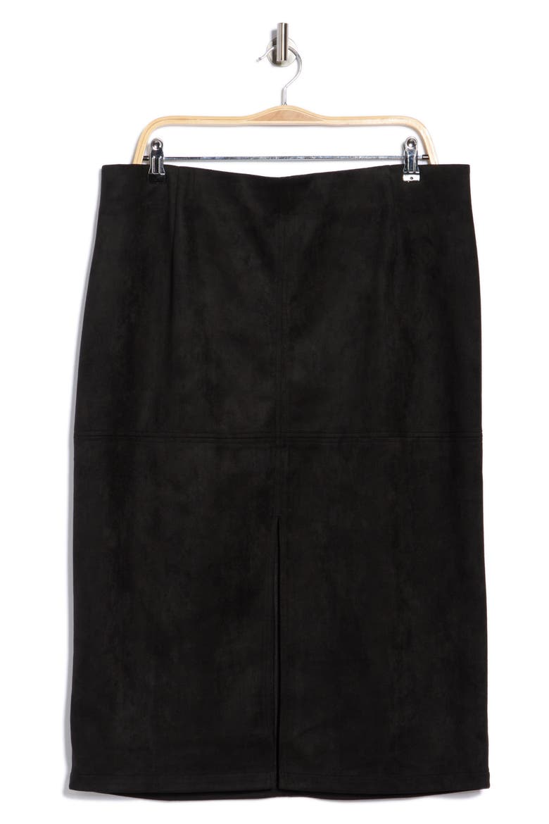 Faux Suede Slim Midi Skirt, Alternate, color, BLACK