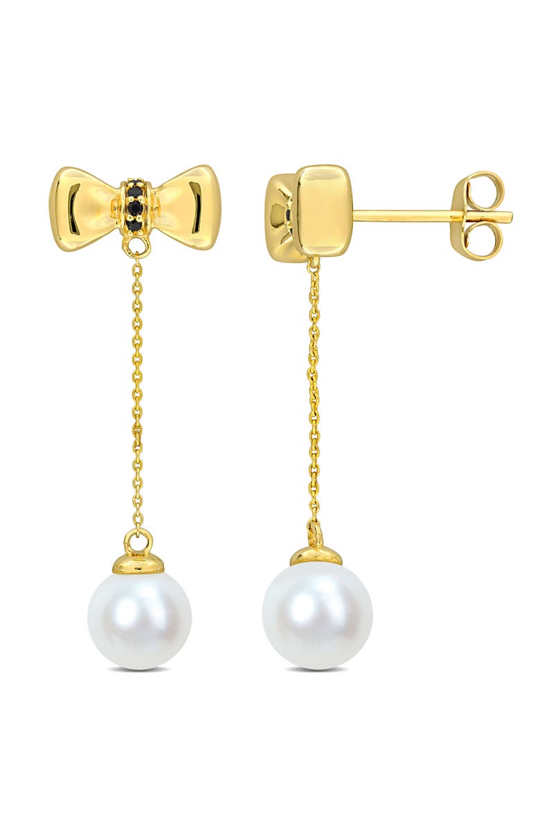 Julianna B. Cultured Pearl & Gem Bow Dangle Earrings 10k, Main, color, Sapphire