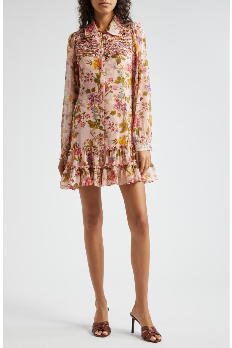 Barnes Floral Long Sleeve Mini Shirtdress, Main, color, SOFT PINK MULTI