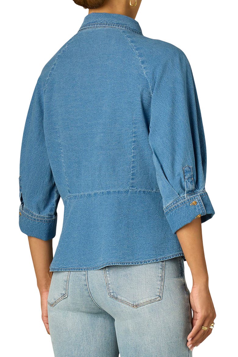 Peplum Denim Shirt, Alternate, color, MID BLUE