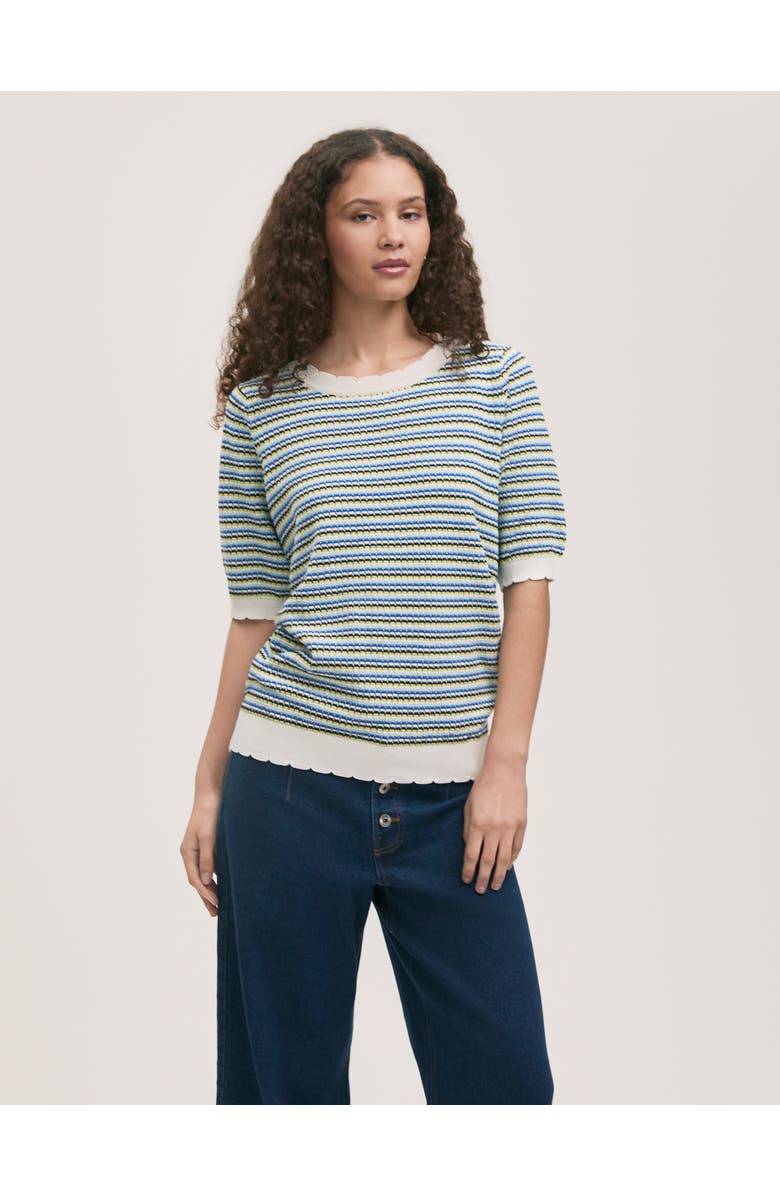 Finery London Rita Knitted Striped Short Sleeve Top, Main, color, Blue Stripe