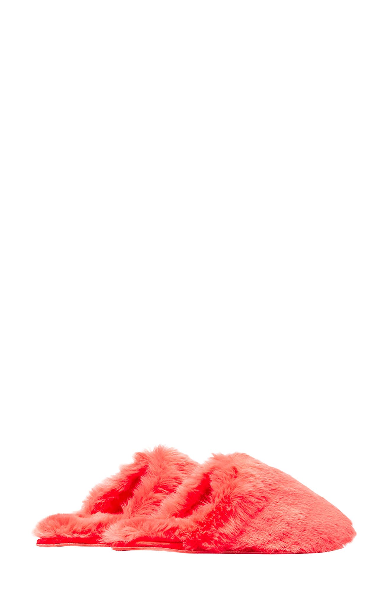 Cozy Faux Fur Slipper, Alternate, color, CORAL