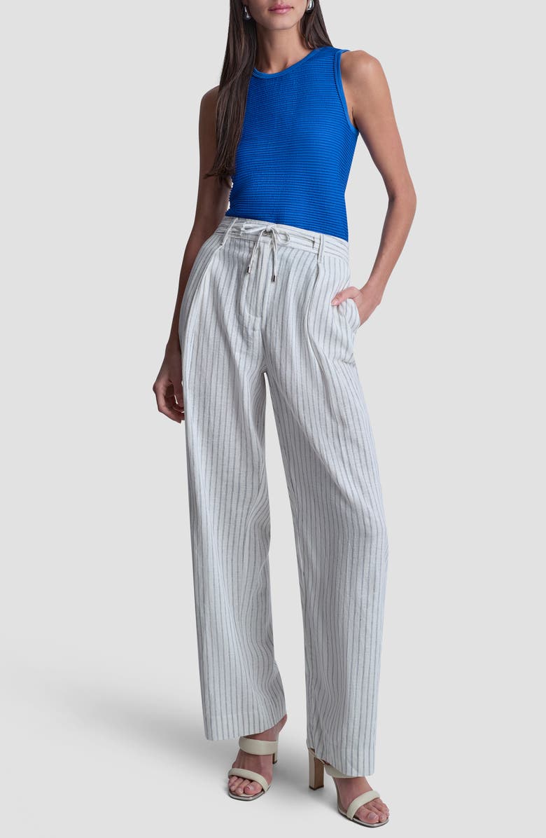 DKNY Stripe Linen Blend Drawstring Pants, Alternate, color, Ivory/Admiral