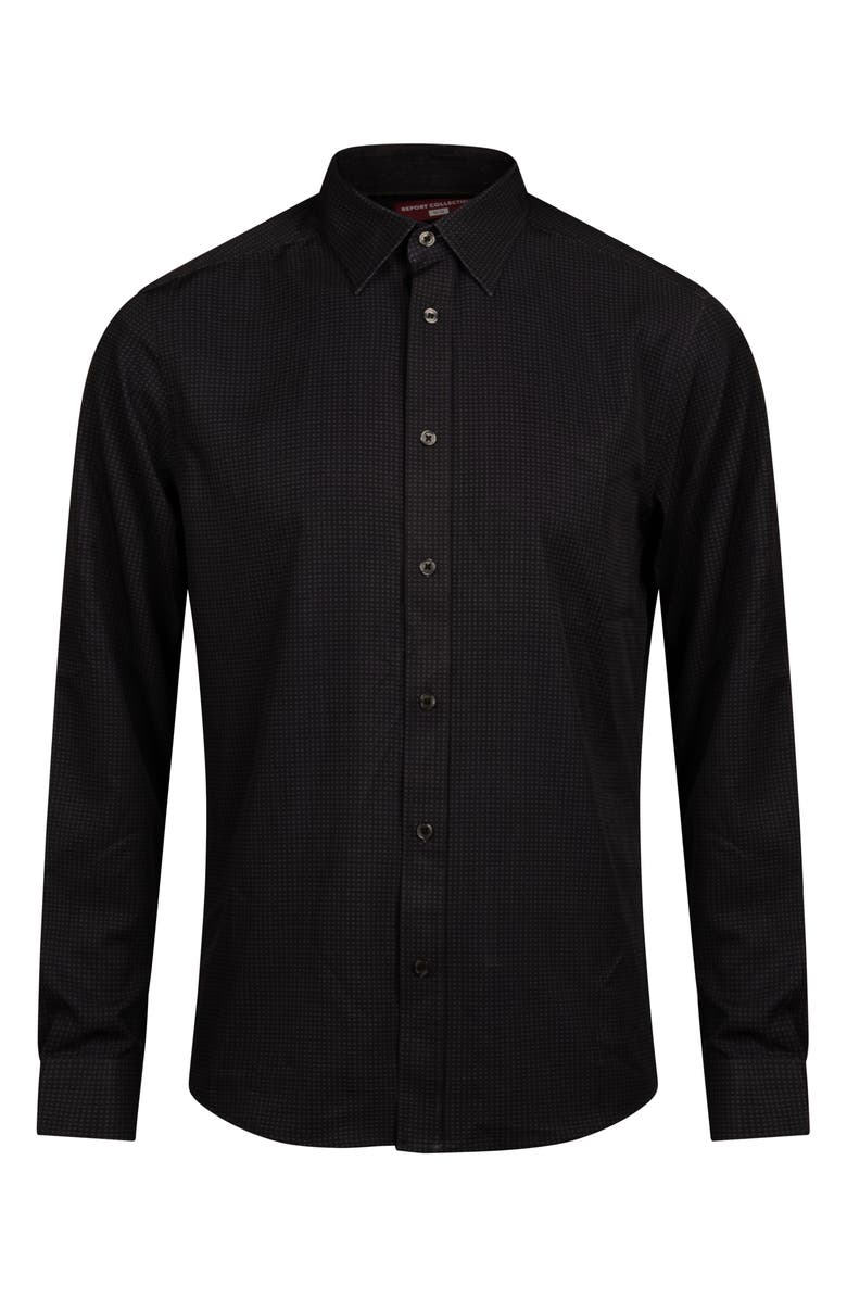 Report Collection Regular Fit Box Print 4-Way Stretch Button-Up Shirt, Alternate, color, Black