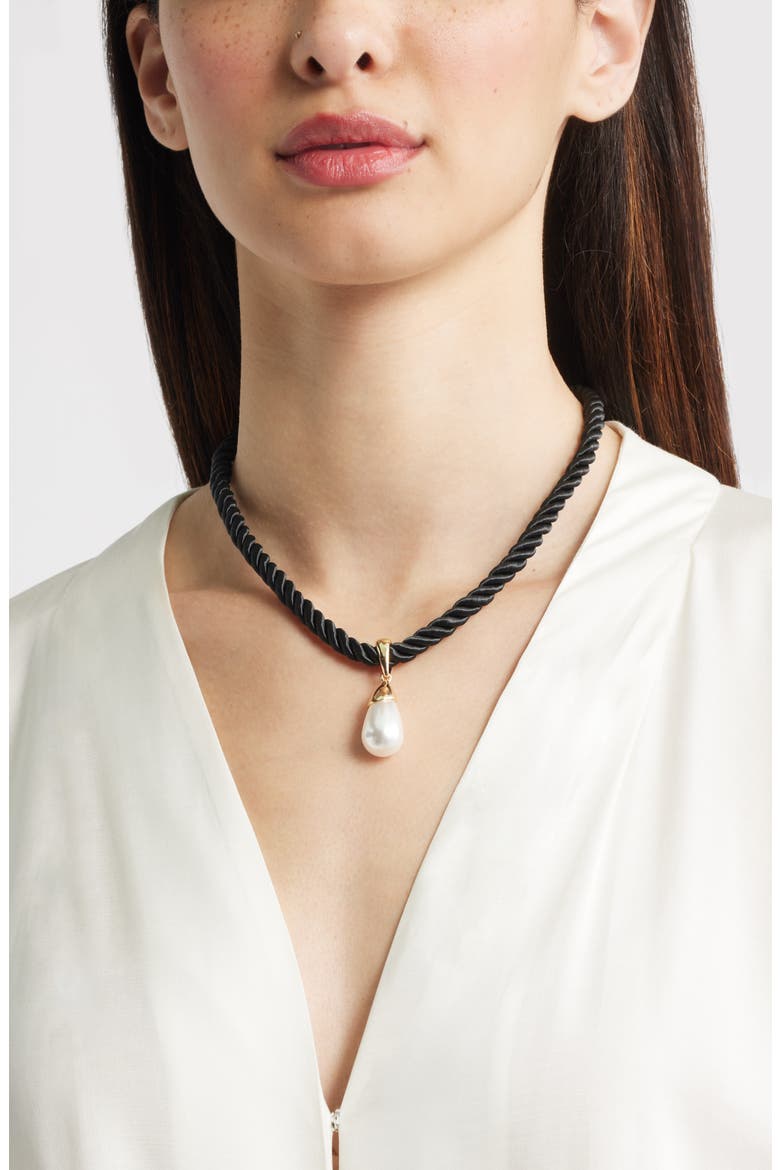 Faux Pearl Corded Necklace, Alternate, color, WHITE- BLACK- GOLD