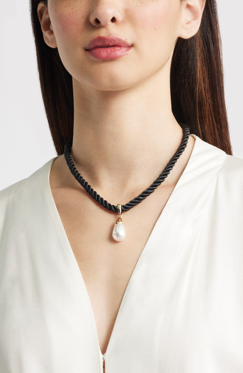 Nordstrom Faux Pearl Corded Necklace, Alternate, color, White- Black- Gold