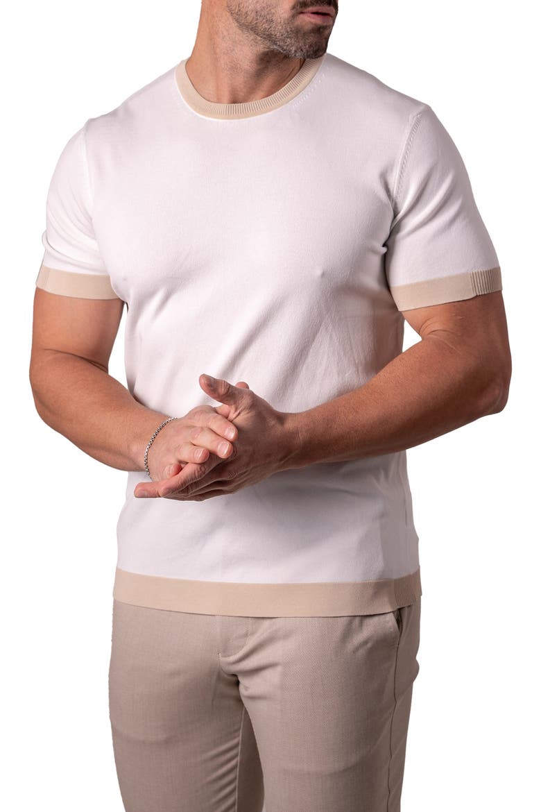 Tipped Short Sleeve Sweater, Alternate, color, WHITE