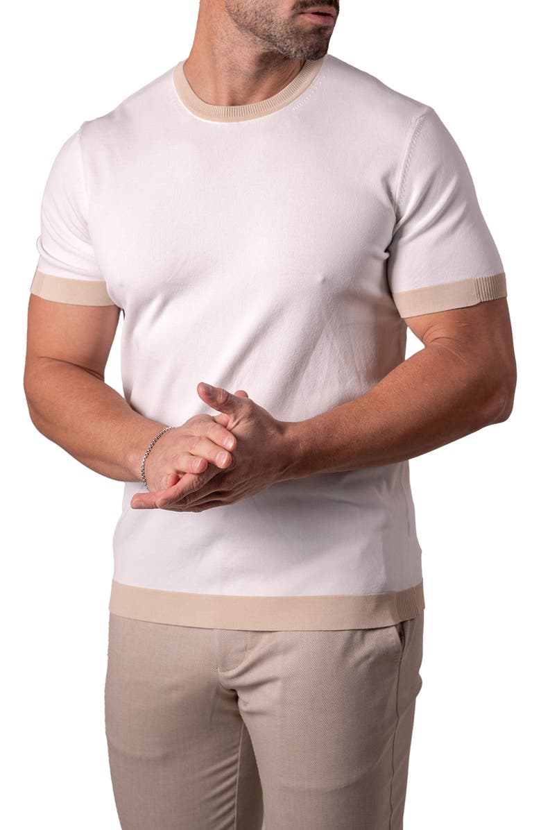 Maceoo Tipped Short Sleeve Sweater, Alternate, color, White