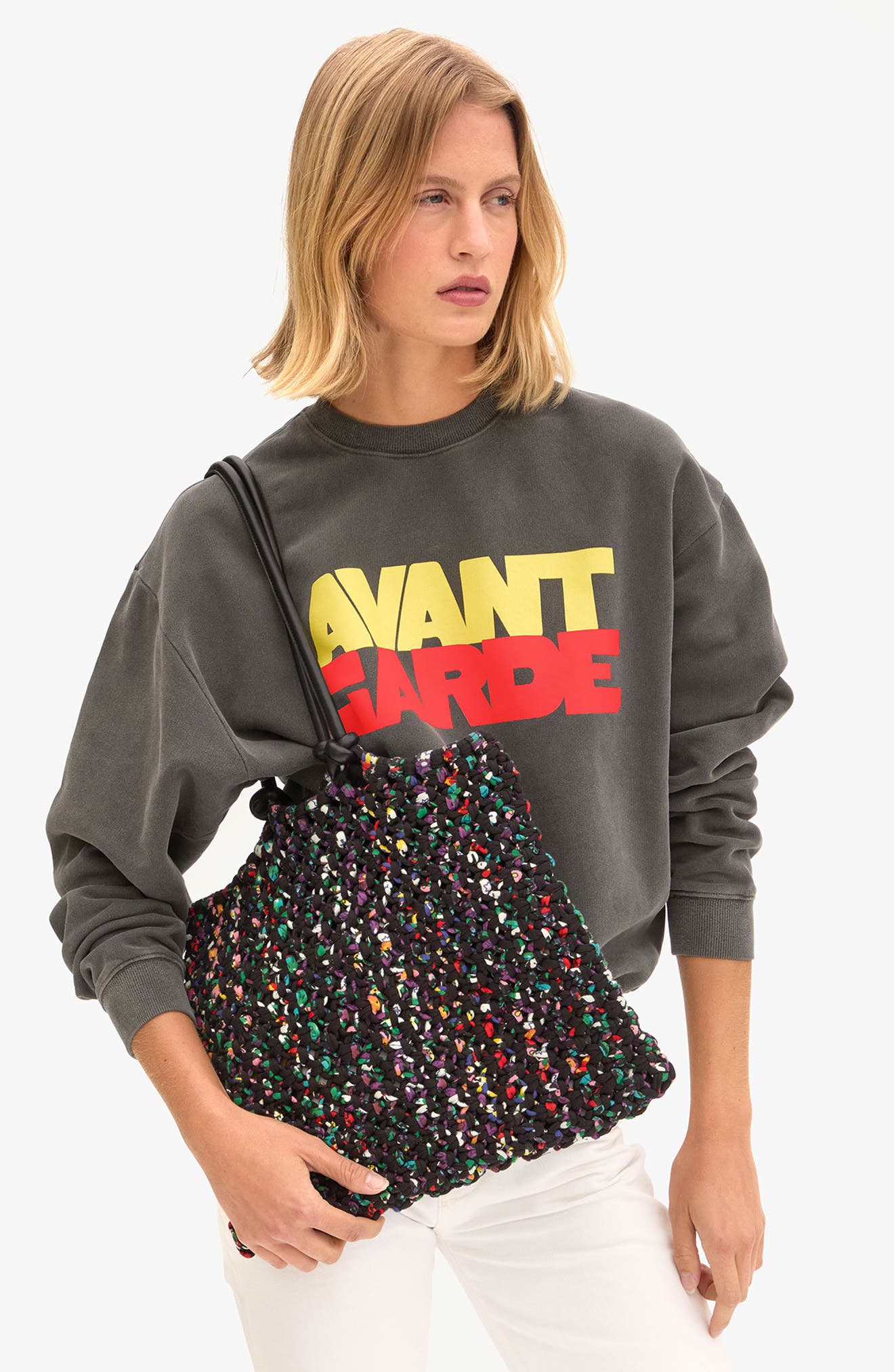 Clare V. Sandy Woven Market Tote, Alternate, color, Black Multi