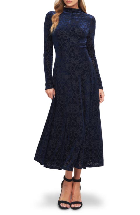 Floral Burnout Long Sleeve A-Line Dress