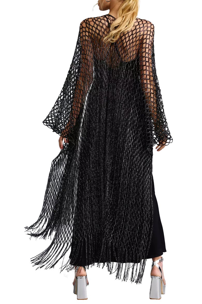Shimmer Crochet Fringe Kimono, Alternate, color, BLACK