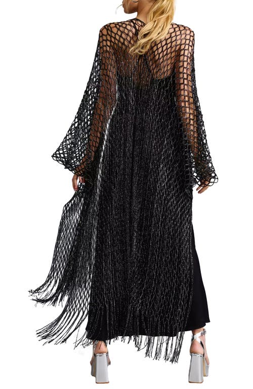 Shop Saachi Shimmer Crochet Fringe Kimono In Black