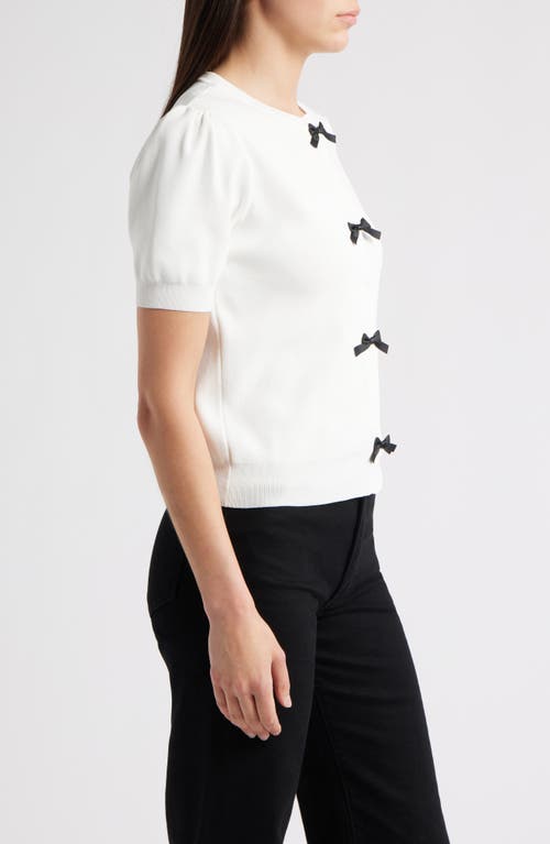 Zoe And Claire Short Sleeve Bow Cardigan In White