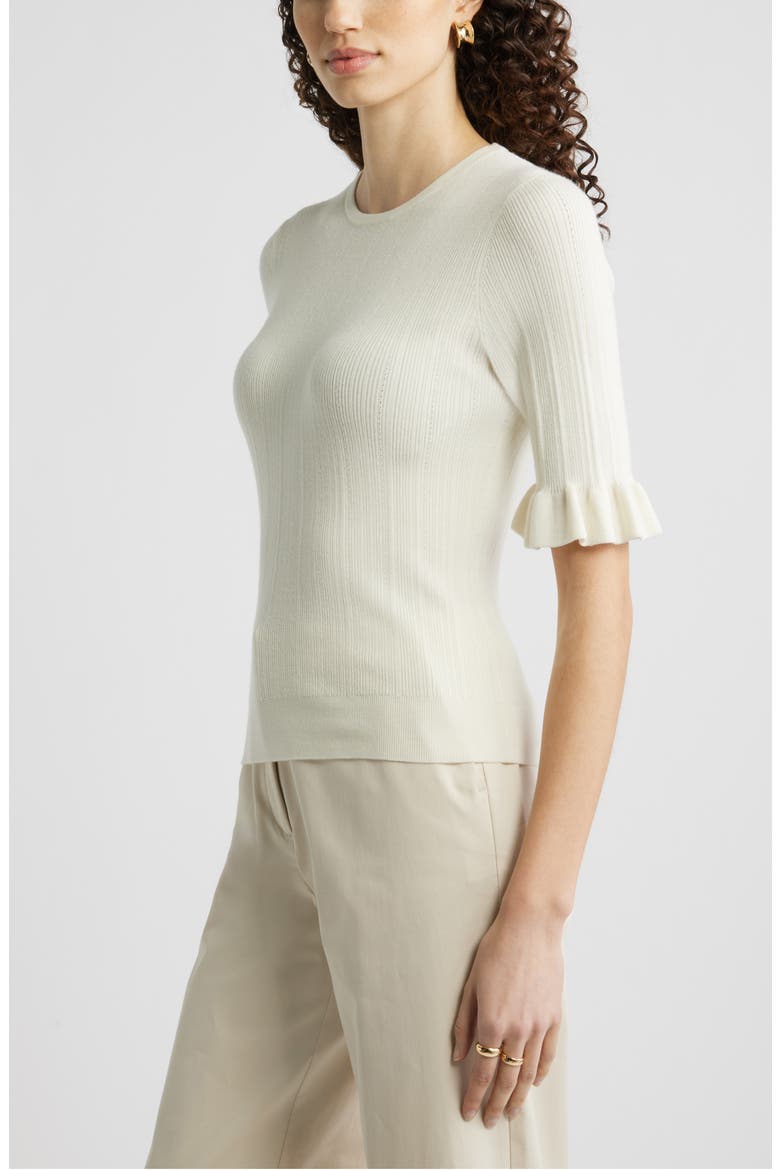 Pointelle Wool Blend Crewneck Sweater, Alternate, color, IVORY TOFU