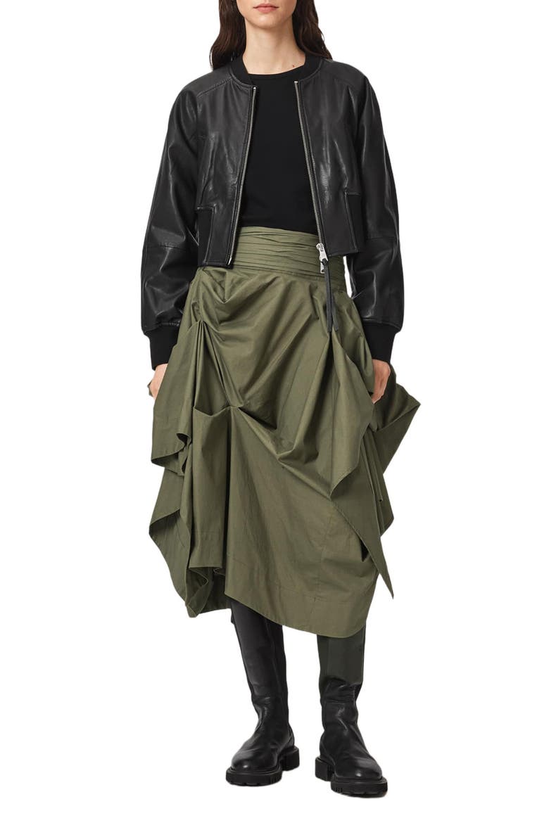Brynne Ruched Waist Cotton Midi Skirt, Alternate, color, WILD GREEN