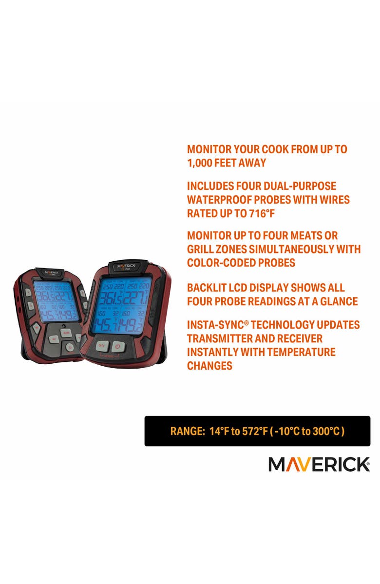 Maverick Extended Range Professional Wireless Thermometer, Four Probe, Alternate, color, Black/Red