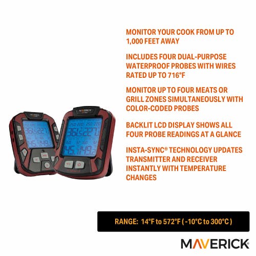Maverick Extended Range Professional Wireless Thermometer, Four Probe In Multi