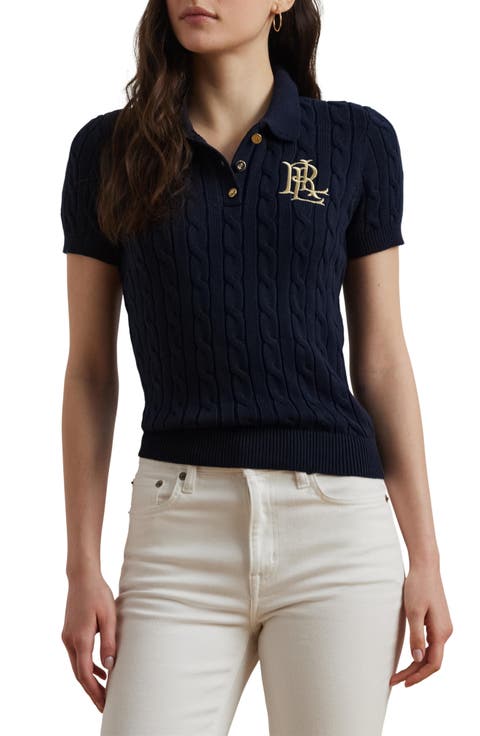 Cable Knit Cotton Polo Sweater