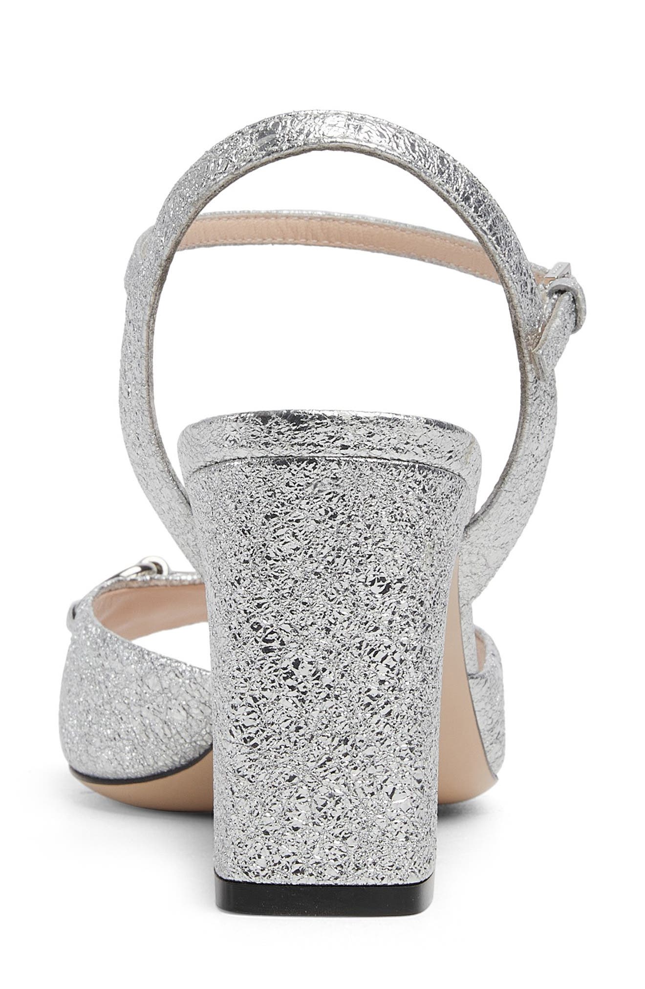 Gucci Lady Horsebit Metallic Ankle Strap Sandal, Alternate, color, 040 Argento