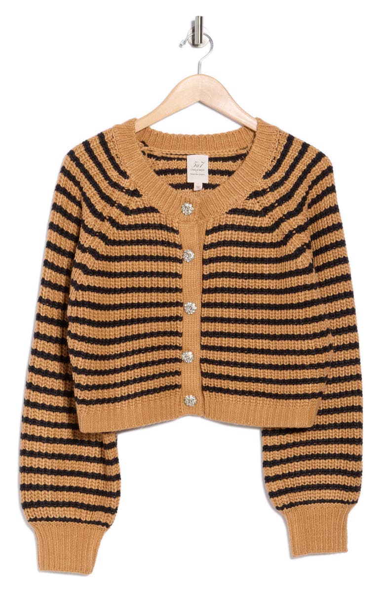 Cinq à Sept Millie Stripe Shaker Cardigan, Main, color, Camel/ Black