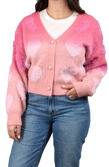Saachi Heart Eyelash Cardigan In Dark Pink