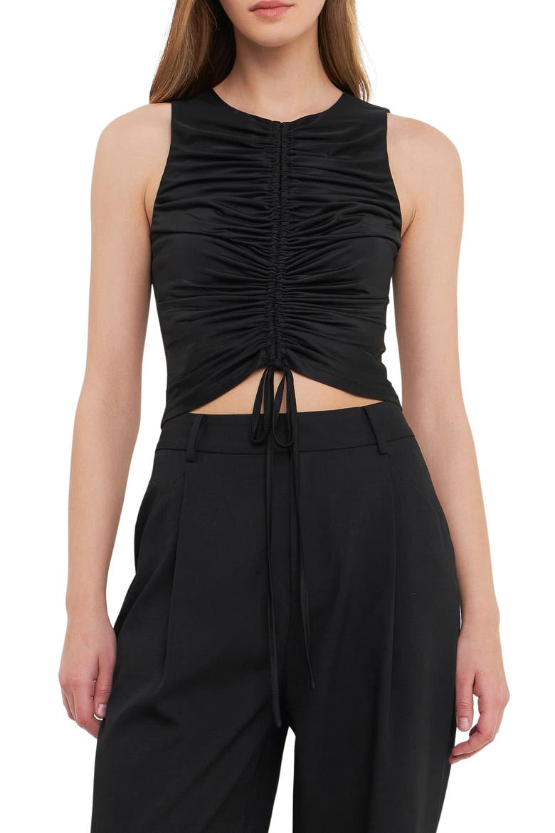 Ruched Stretch Crop Tank, Main, color, BLACK