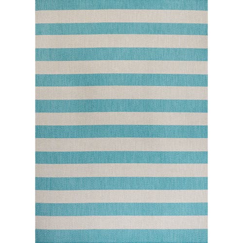 Jonathan Y Negril Two-tone Wide Stripe Indoor/outdoor Area Rug In Aqua/cream