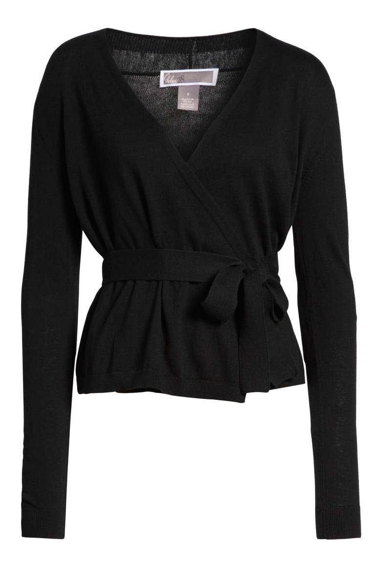 Ballet Wrap Sweater, Alternate, color, BLACK