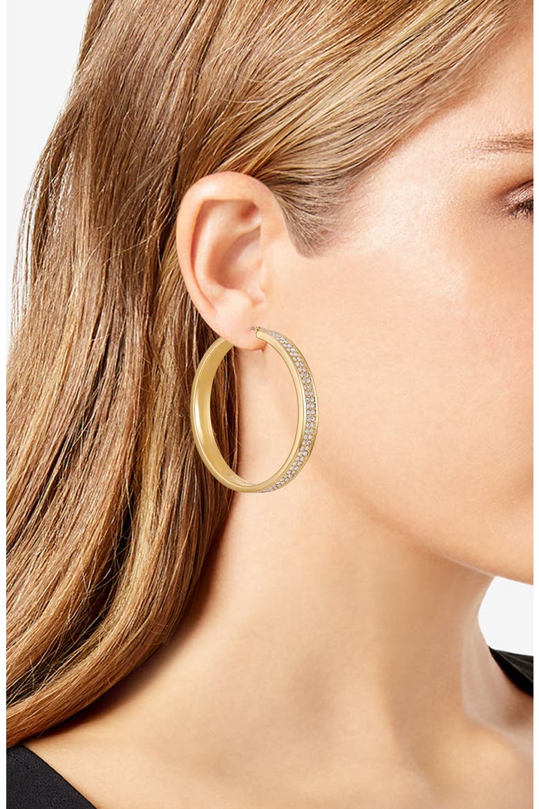 Pavé Crystal Hoop Earrings, Alternate, color, GOLD TONE
