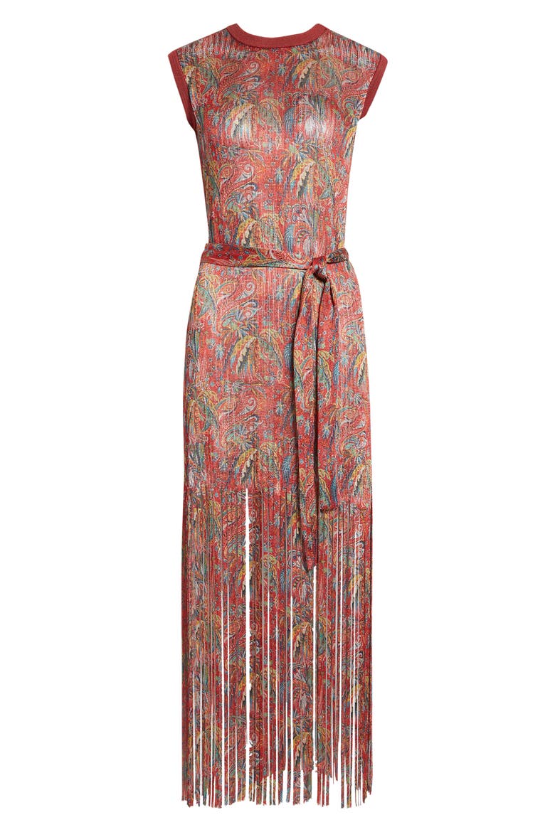 Print Fringe Sweater Dress, Alternate, color, PRINT ON RED BASE