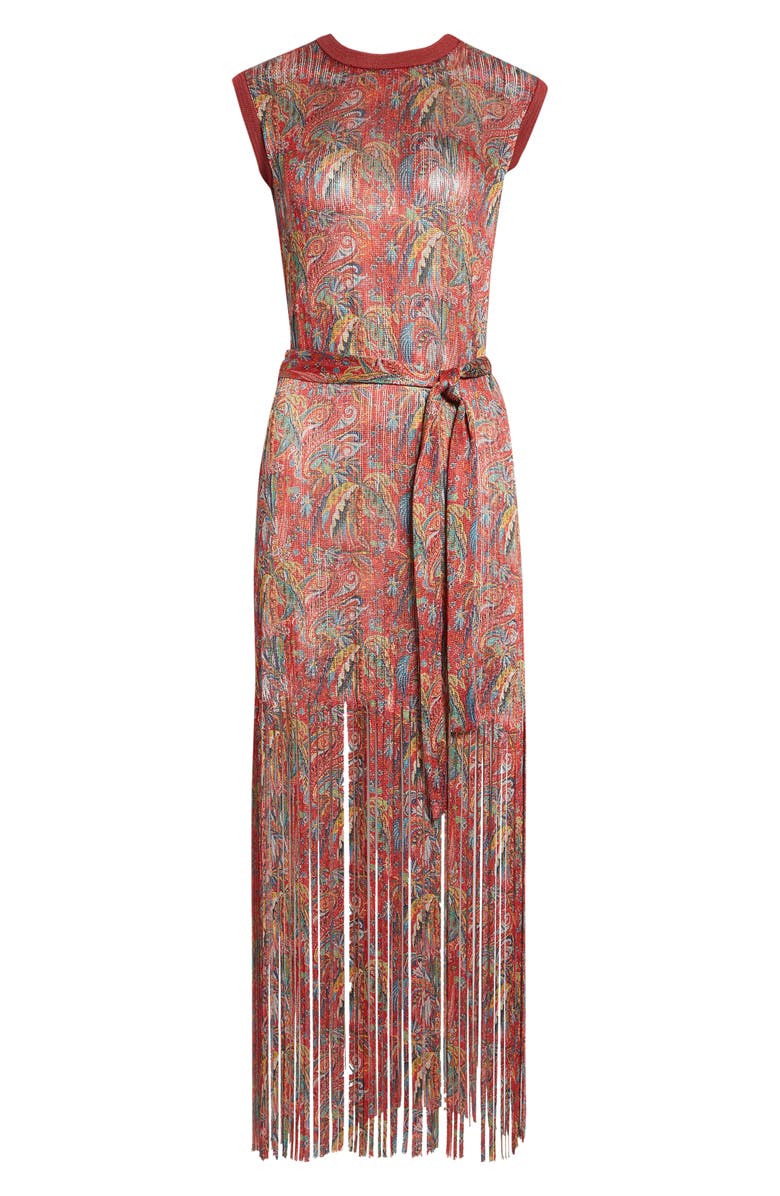 Etro Print Fringe Sweater Dress, Alternate, color, Print On Red Base