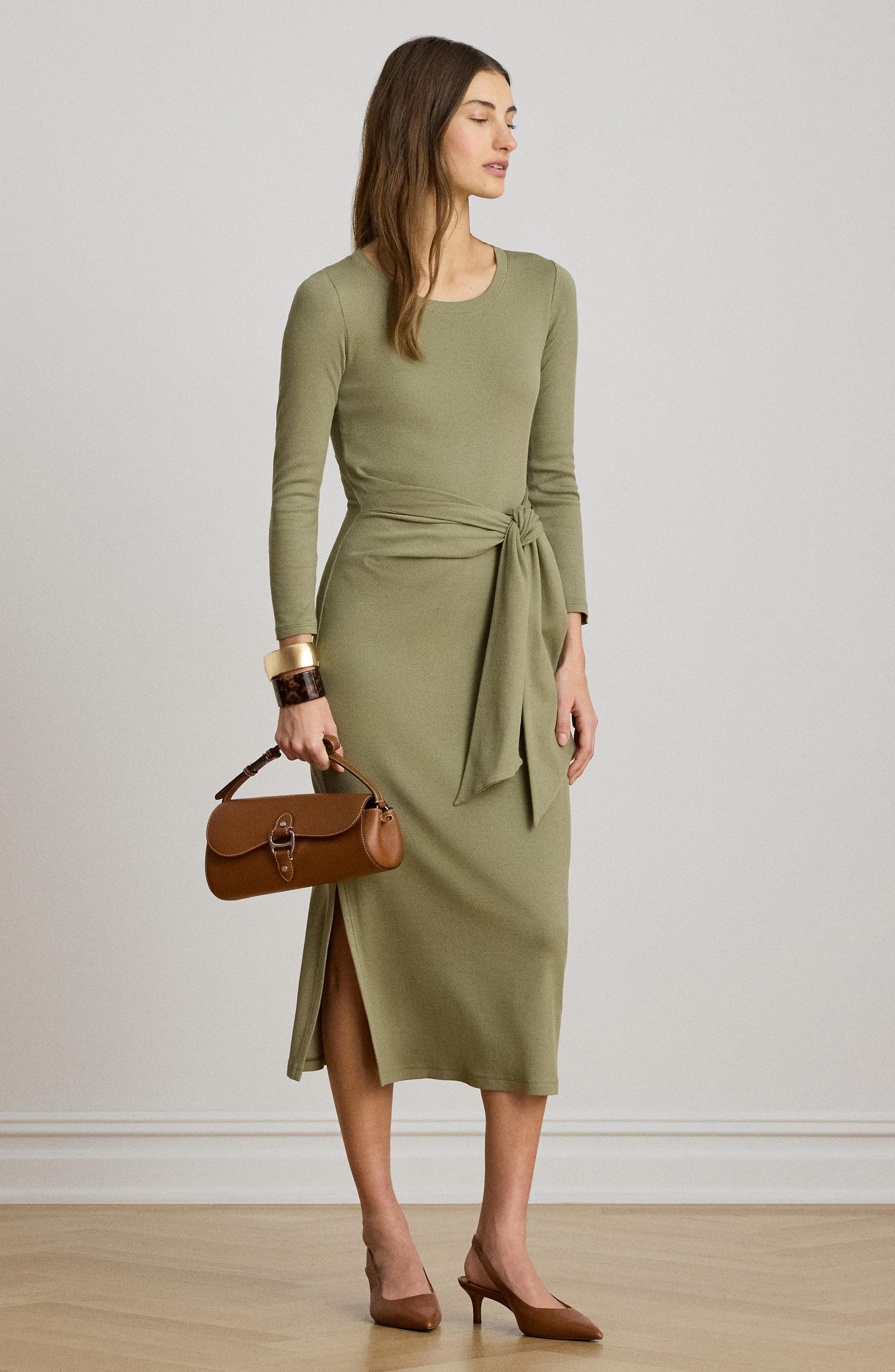 Long Sleeve Tie Waist Midi Dress - image 2