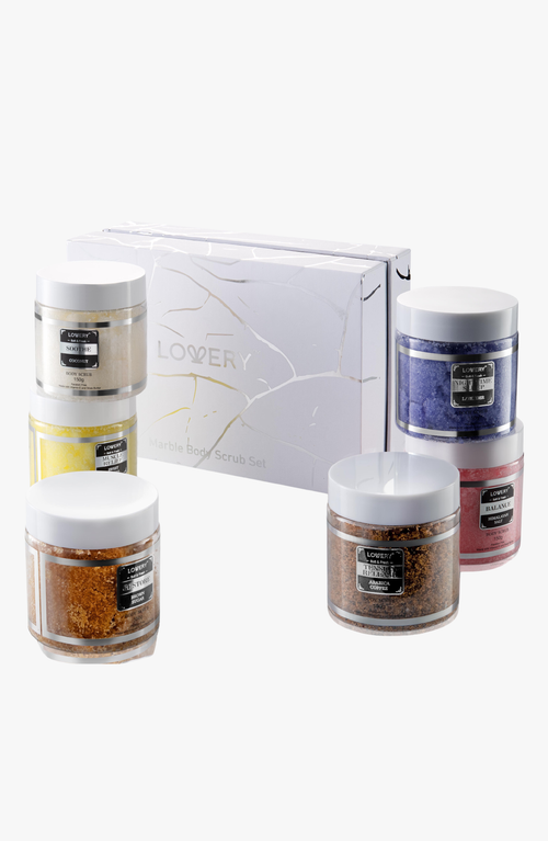 Lovery Marble Body Scrub Gift Box With 6 Scented Exfoliating Scrubs In White
