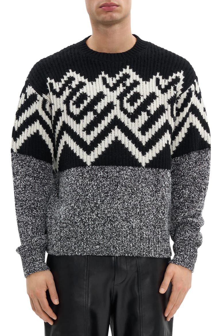 Zephir Oversize Fair Isle Wool Blend Crewneck Sweater, Main, color, BLACK/ IVORY