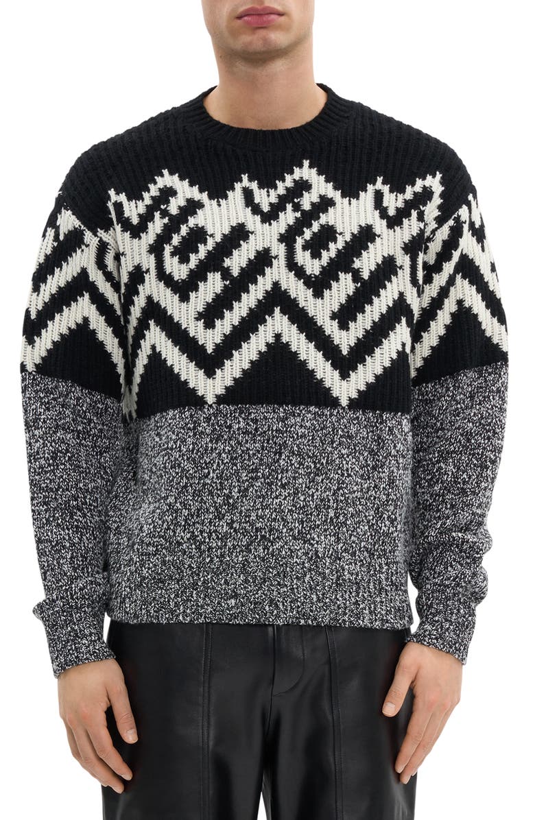 Helmut Lang Zephir Oversize Fair Isle Wool Blend Crewneck Sweater, Main, color, Black/ Ivory