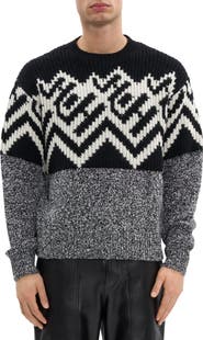 Helmut Lang Zephir Oversize Fair Isle Wool Blend Crewneck Sweater