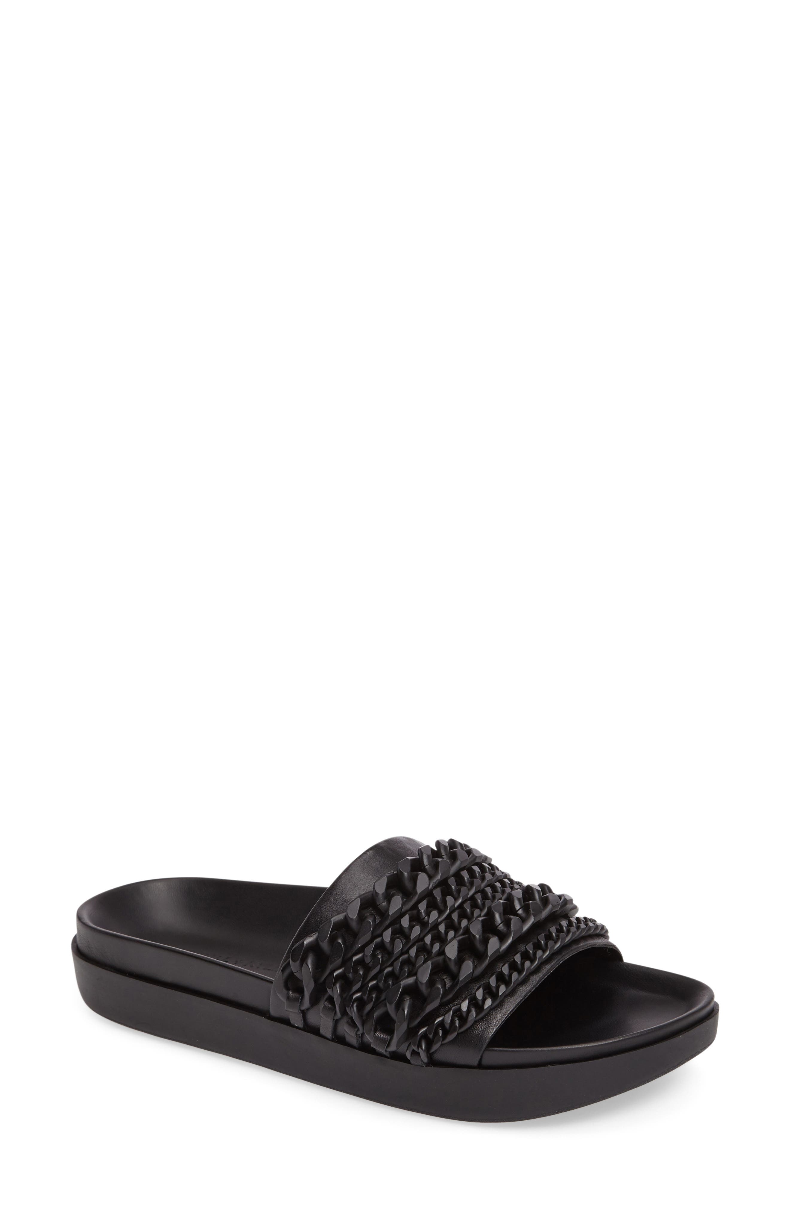Shiloh Chain Link Platform Slide, Main, color, BLACK/ MATTE BLACK LEATHER