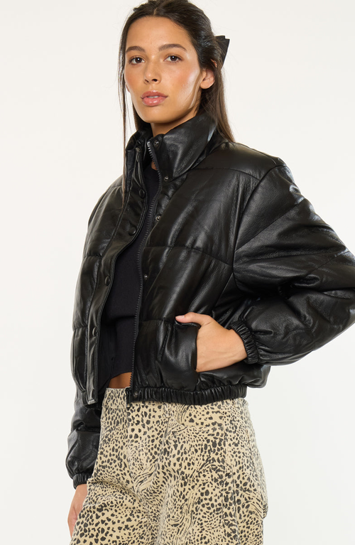 Kancan Taylor Cropped Faux Leather Puffer Jacket In Black