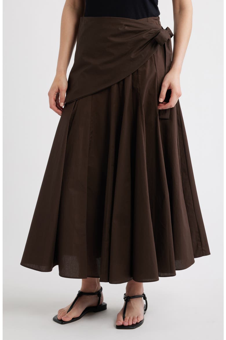 Falda Milos Faux Wrap Cotton Skirt, Main, color, CHOCOLATE