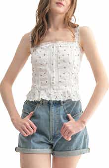 All in Favor Lace Inset Floral Cotton Top