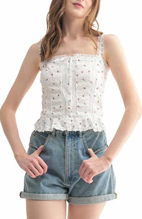 All in Favor Lace Inset Floral Cotton Top