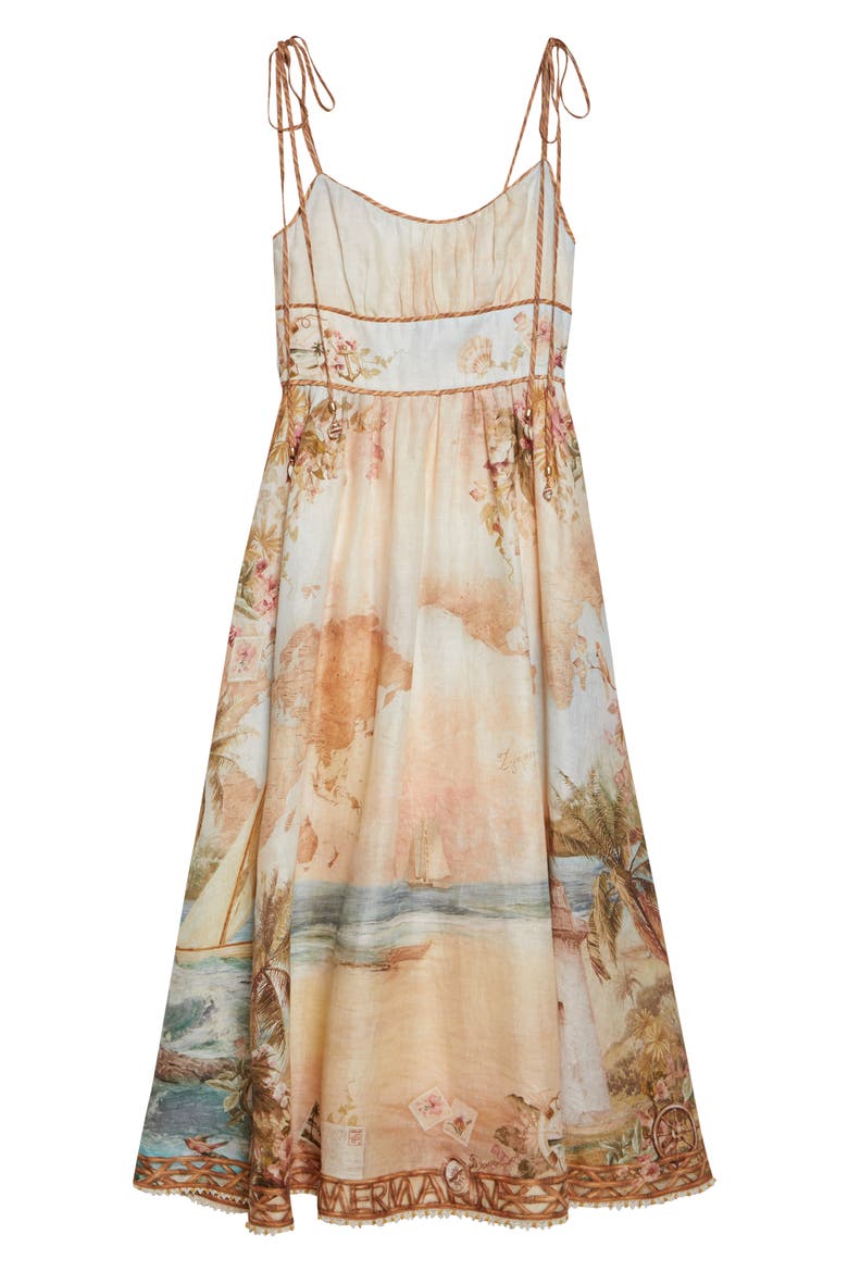 Mahon Linen Picnic Dress, Alternate, color, ISLAND MAP BLUE