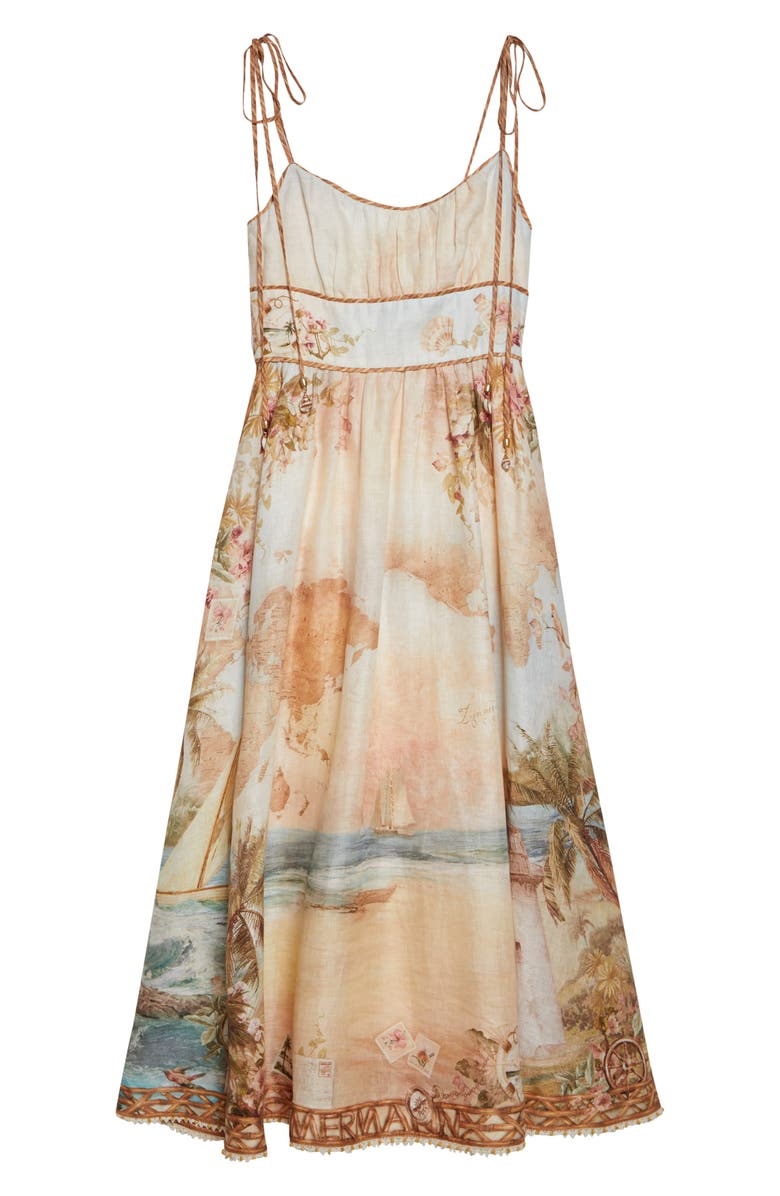 Zimmermann Mahon Linen Picnic Dress, Alternate, color, Island Map Blue